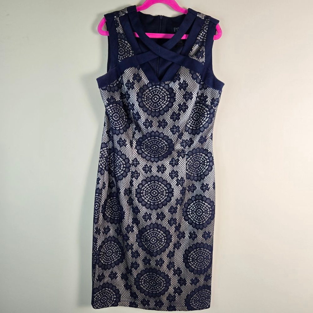 Women's Enfocus Studio Navy Beige Lace Sheath Dress Size 4